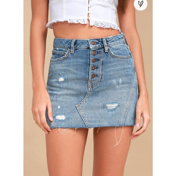 Free People Dresses & Skirts - Free People Denim High Waisted Cutoff Mini Skirt Women size 28